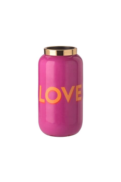SAIGON, VASE MIT METALLRING, XXS(H12CM), MOTIV: LOVE, FUCHSIA/GOLD