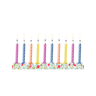 10 Kuchenkerzen mit Halterung - Bunt