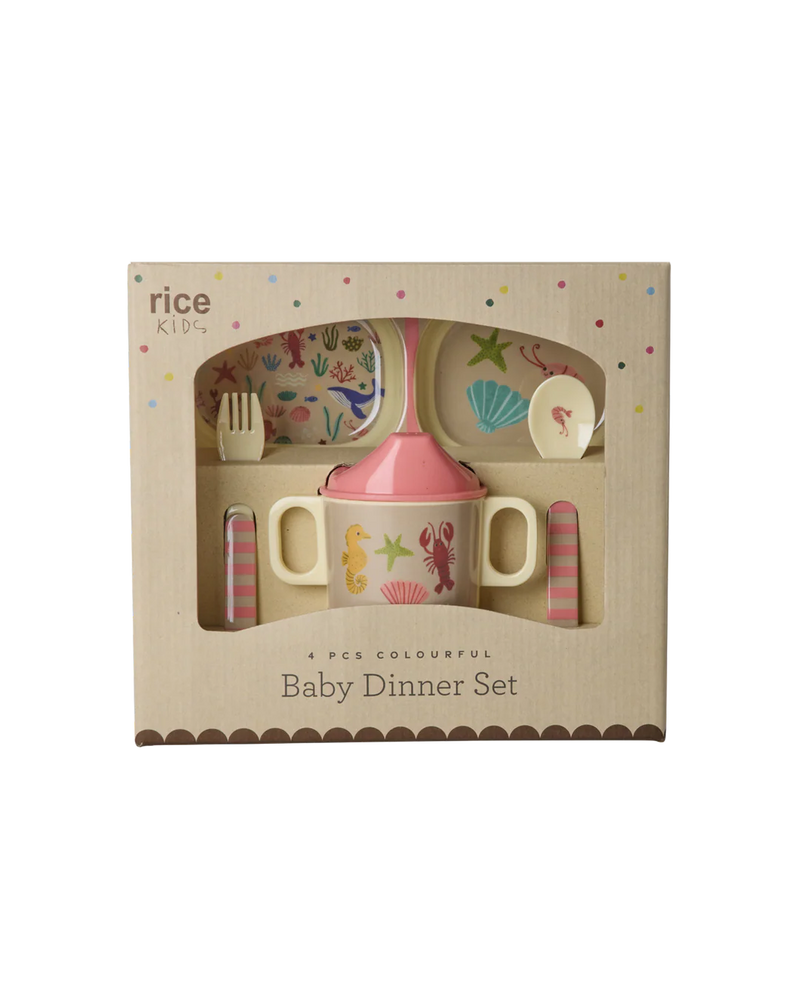 Baby-Geschirrset - Koralle - Ocean Print - Geschenkbox