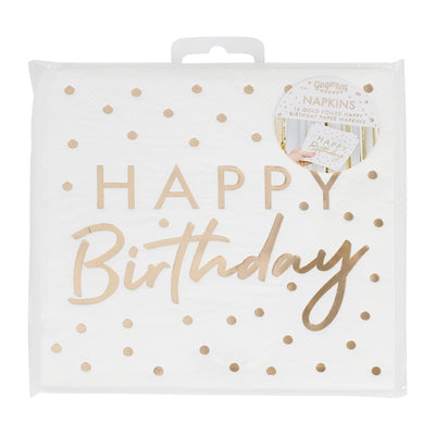 Goldfolierte Happy Birthday Papierservietten | Boutique Ballooons