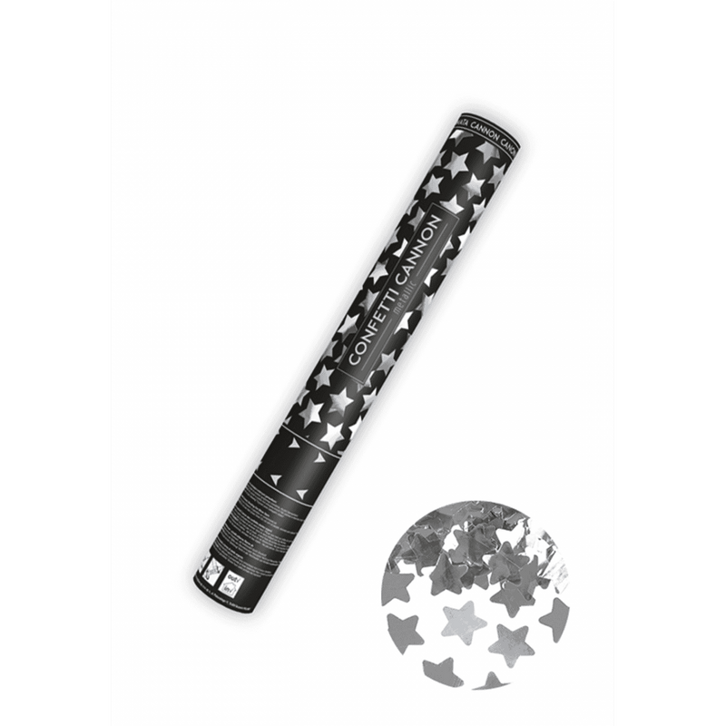 Konfettikanone - 40cm - Metallic - Stars - Silber