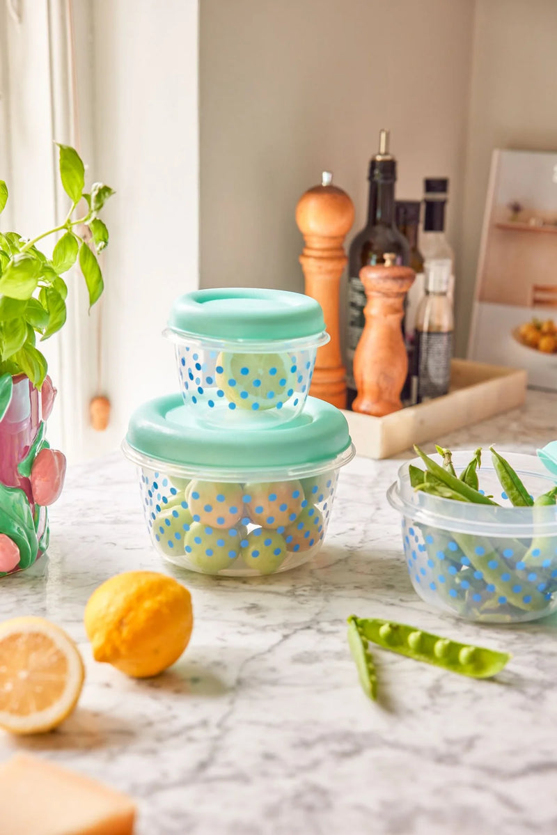 Rechteckig Lebensmittelboxen - Mint - Dots Print - 3er Set