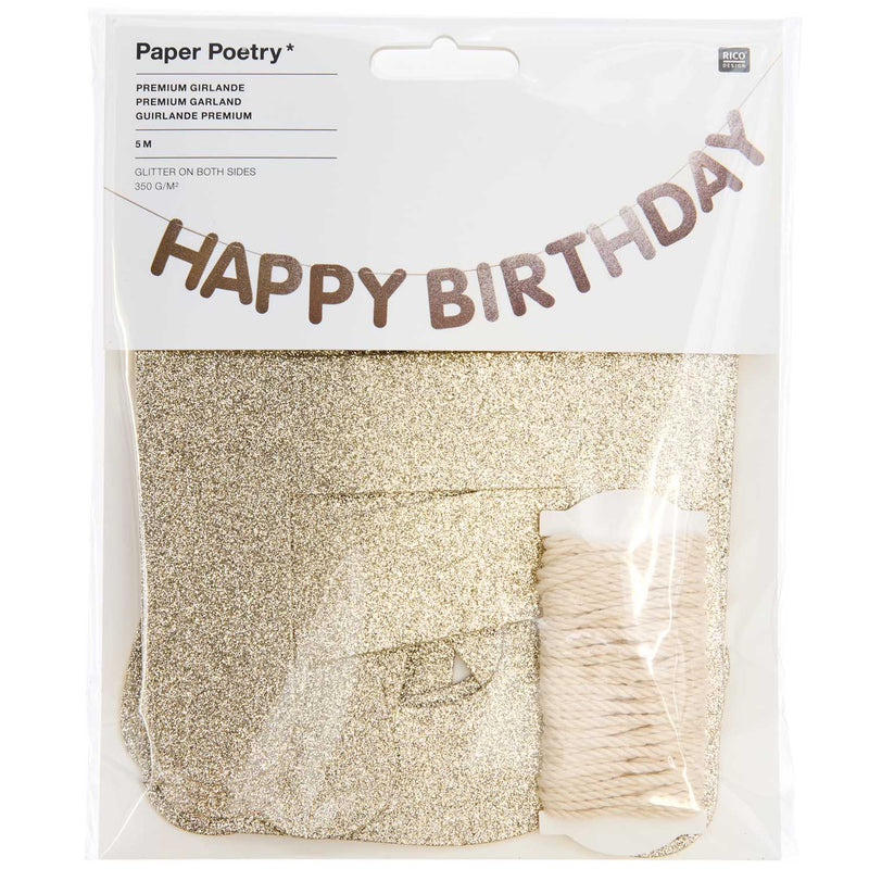 Girlande Happy Birthday, Glitter, Gold FSC MIX