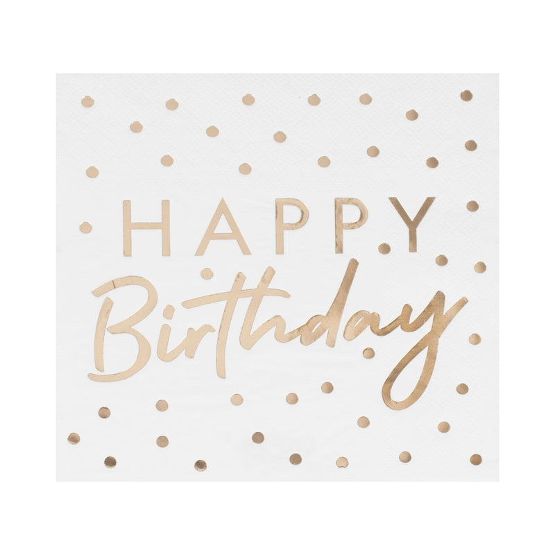 Goldfolierte Happy Birthday Papierservietten | Boutique Ballooons