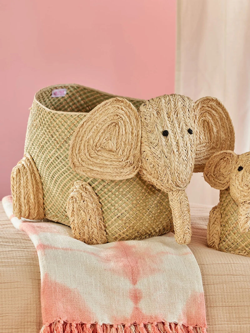 Groß Elefant Raffia Aufbewahrungskorb - Natürlich