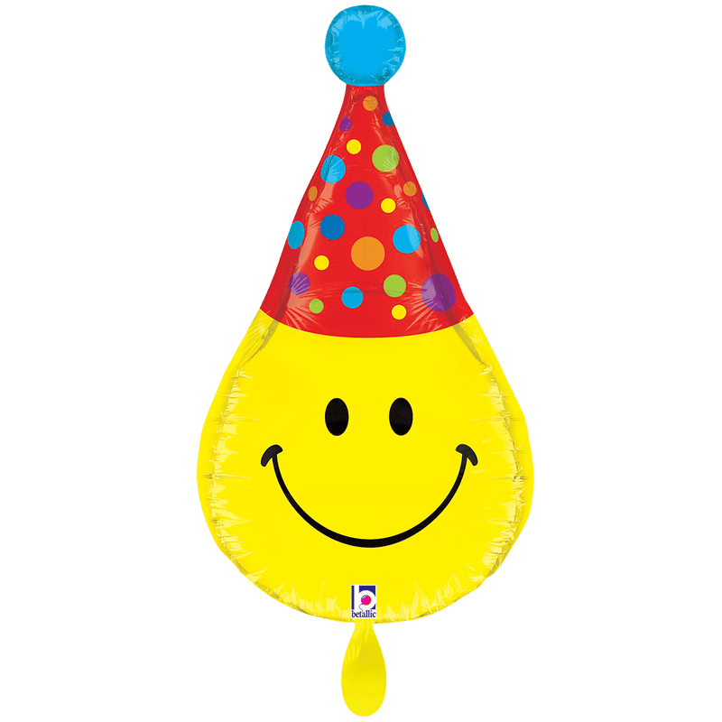 Folienballon Smiley mit Partyhut XXL