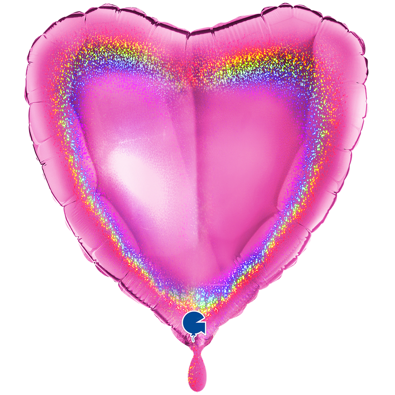 Herzballon XXL Glitzer Holographisch Fuchsia