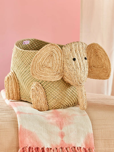 Groß Elefant Raffia Aufbewahrungskorb - Natürlich