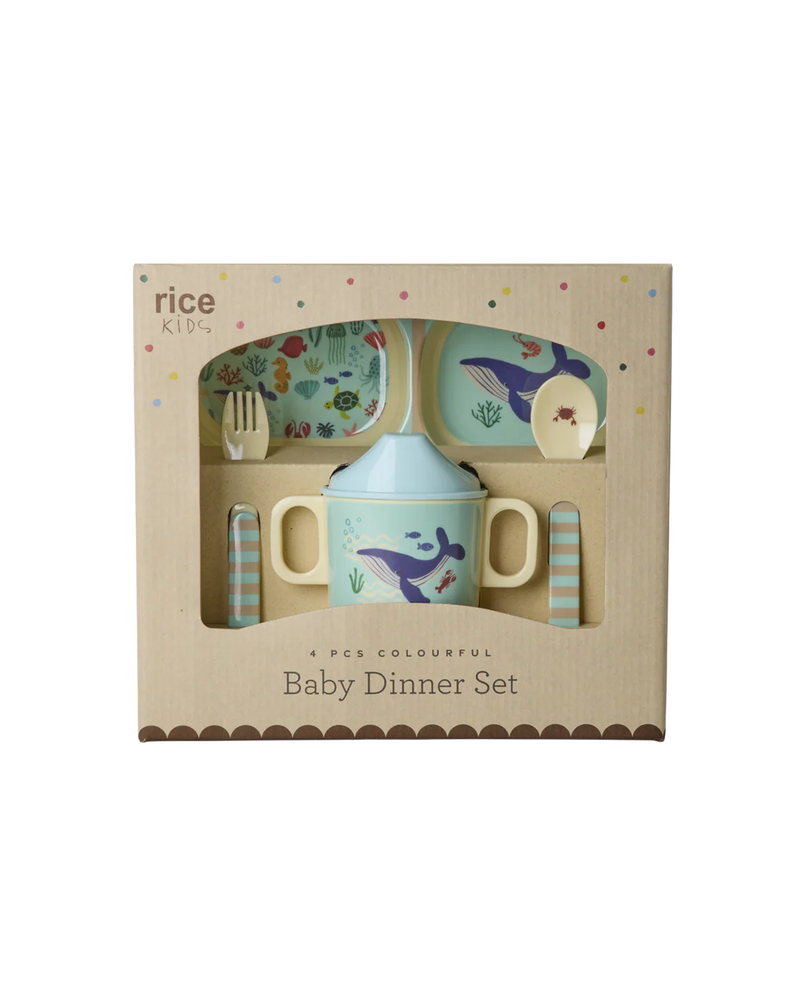 Baby-Geschirrset - Blau - Ocean Print - Geschenkbox