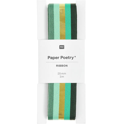 PAPER POETRY WEBBAND MULTI STREIFEN GRÜN/GOLD 25MMX3M