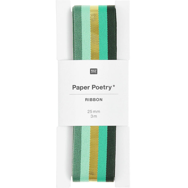 PAPER POETRY WEBBAND MULTI STREIFEN GRÜN/GOLD 25MMX3M