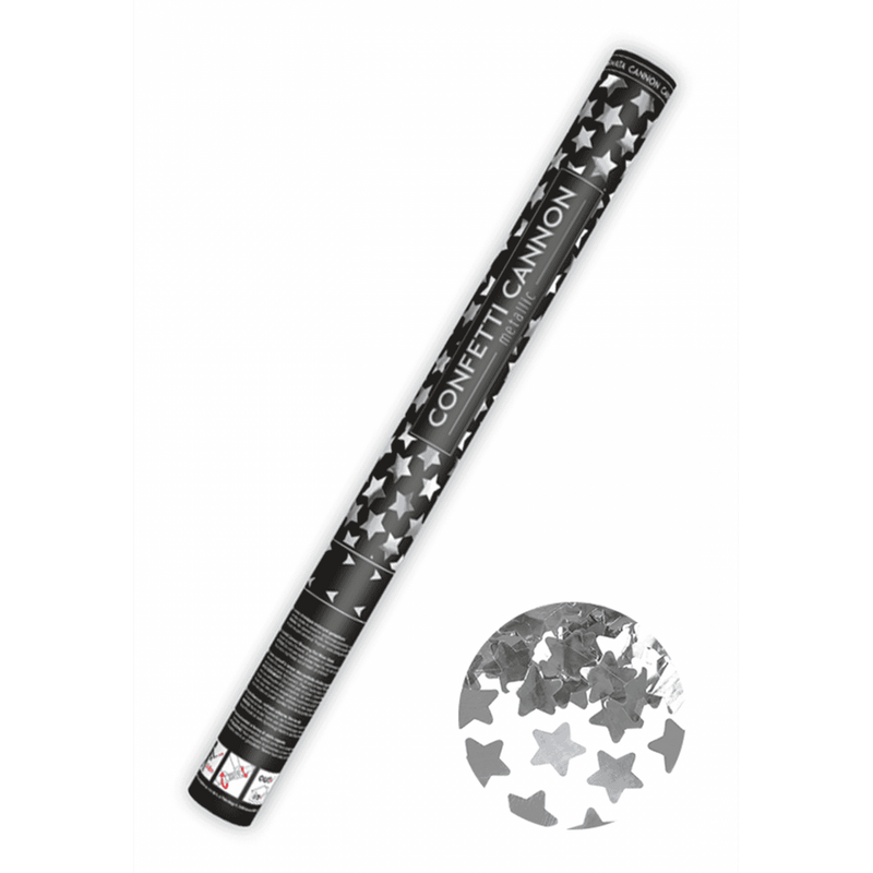 Konfettikanone XL - 60cm - Metallic - Stars - Silber