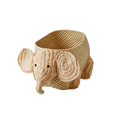 Groß Elefant Raffia Aufbewahrungskorb - Natürlich