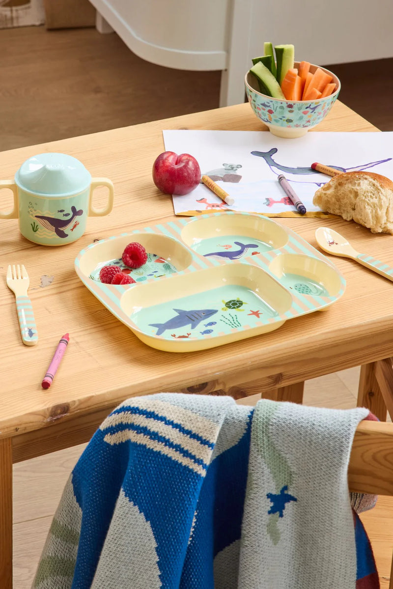 Baby-Geschirrset - Blau - Ocean Print - Geschenkbox