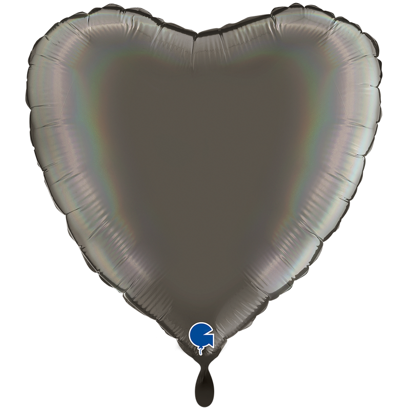 Herzballon XXL Regenbogen-Holografisch Platin-Grau