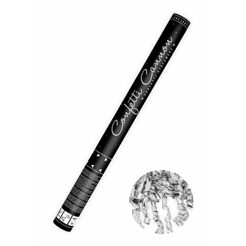 Konfettikanone XL - 60cm - Metallic - Luftschlangen - Silber
