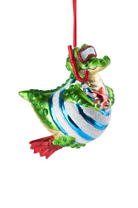 Hänger Krokodil mit Tauchermaske, mehrfarbig