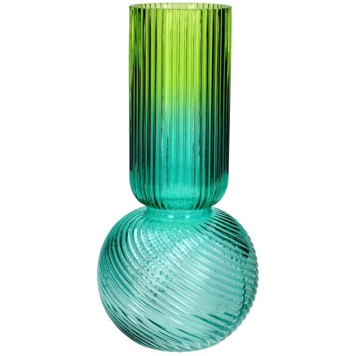 JACQUARD, VASE, RUNDER BODEN, SCHMALER HALS, FARBVERLAUF, H30CM, GRÜN/GELB, GS