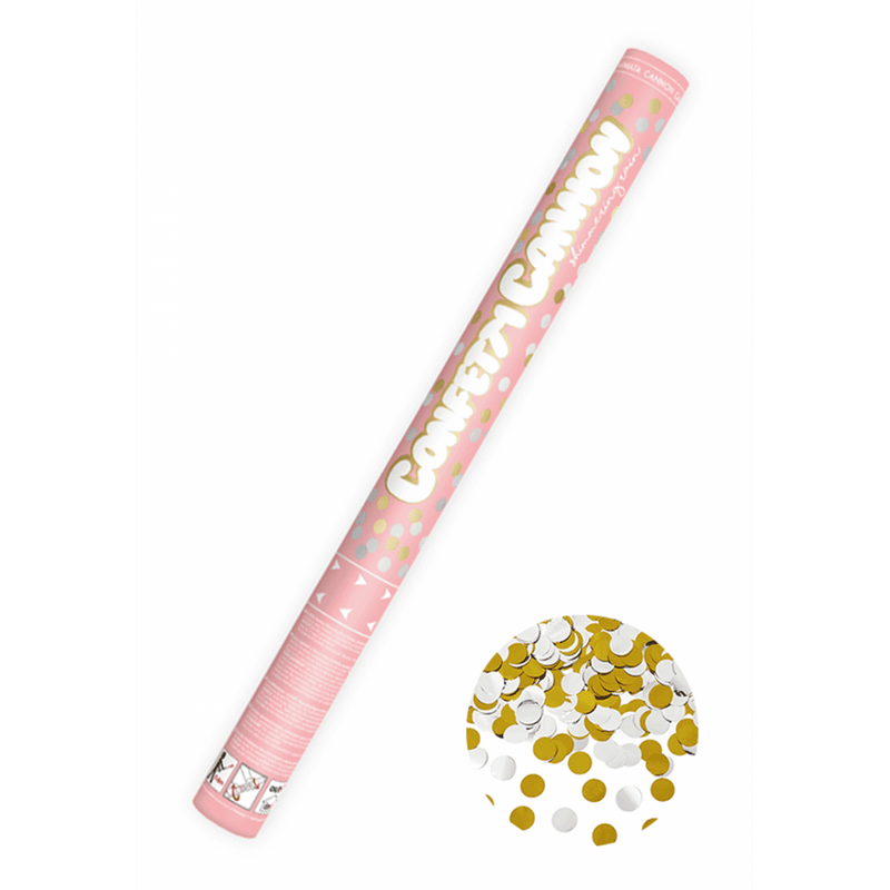 Konfettikanone XL - 60cm - Metallic - Dots - Silber & Gold