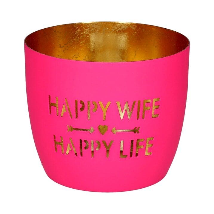 MADRAS, WINDLICHT, M, MOTIV: HAPPY WIFE, HAPPY LIFE, HOT PINK/GOLD