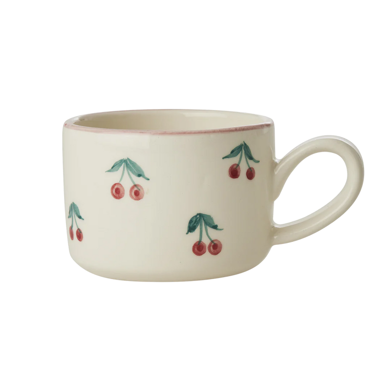 Keramik Cappuccino Tasse - Crème - Hand-painted Cherries