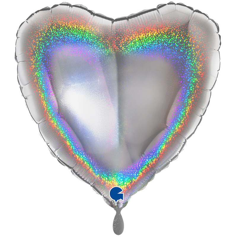 Herzballon XXL Glitzer Holographisch Silber