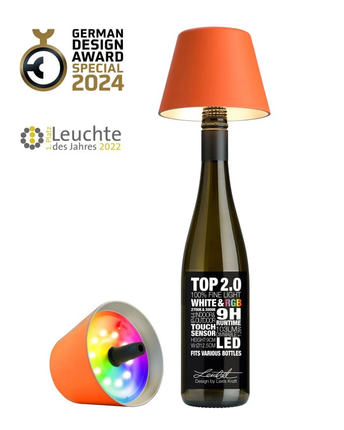 TOP 2.0 - Orange, RGBW-Akku-Flaschenleuchte