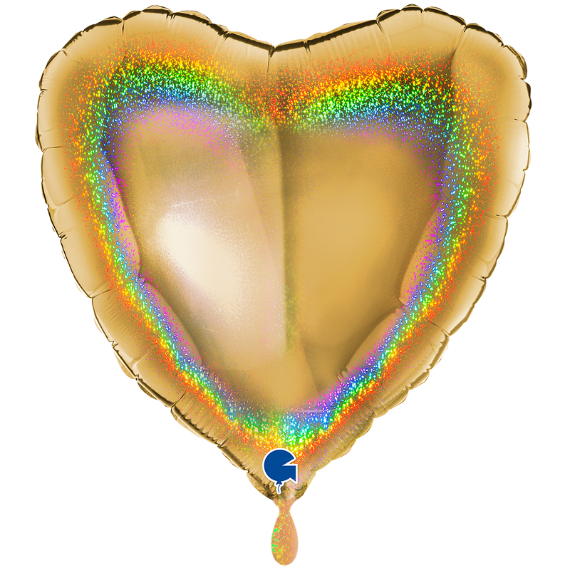 Herzballon XXL Glitzer Holographisch Gold