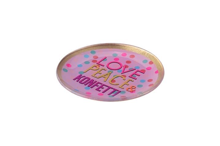 LOVE PLATES, GLASTELLER M, MOTIV: LOVE, PEACE & KONFETTI, RUND, ROSA