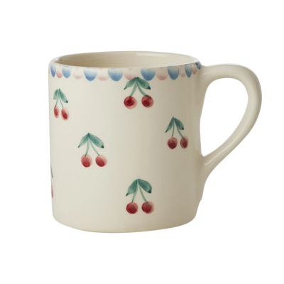 Keramik Becher - Crème - Hand-painted Cherries