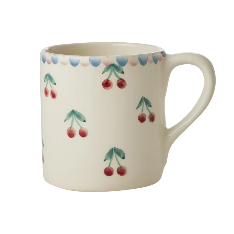 Keramik Becher - Crème - Hand-painted Cherries