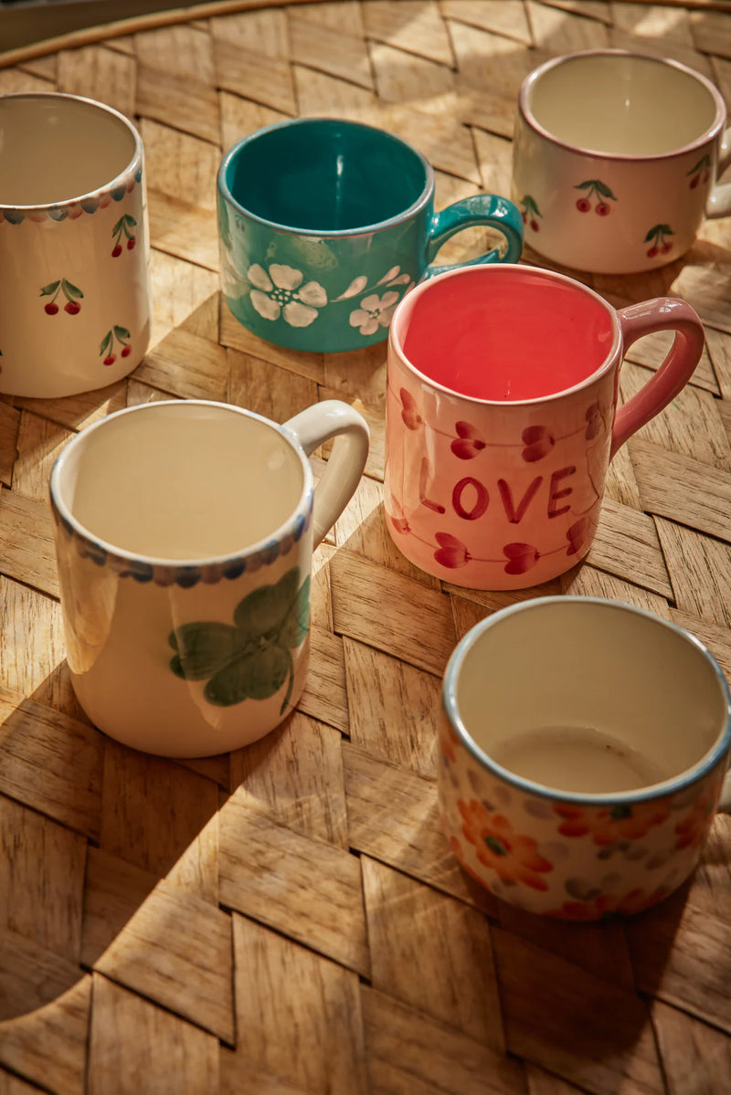 Keramik Becher - Crème - Hand-painted Cherries
