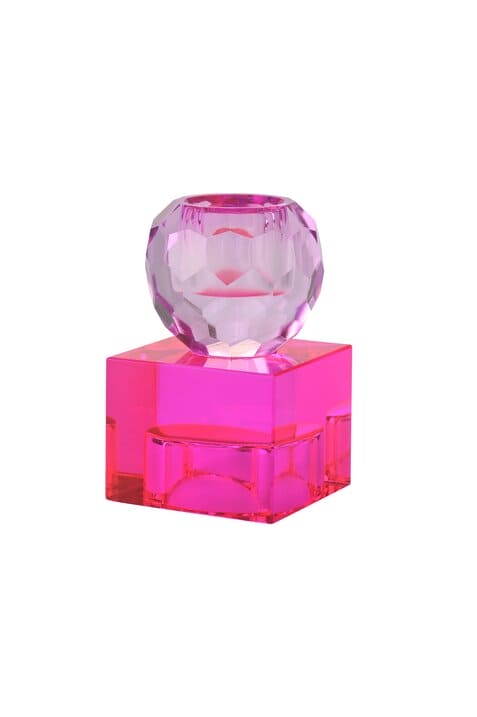 SARI, KRISTALLGLAS, KERZENHALTER/TEELICHTHALTER, KUGEL/CUBE, HELLLILA/PINK