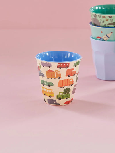 Mittelgroße Becher - Mehrfarbig - Happy Cars Print