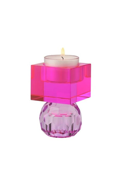 SARI, KRISTALLGLAS, KERZENHALTER/TEELICHTHALTER, KUGEL/CUBE, HELLLILA/PINK