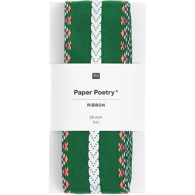 PAPER POETRY WEBBAND ZACKENMUSTER GRÜN/WEISS/NEONROT 38MMX3M