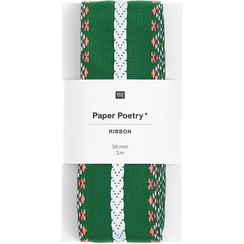 PAPER POETRY WEBBAND ZACKENMUSTER GRÜN/WEISS/NEONROT 38MMX3M