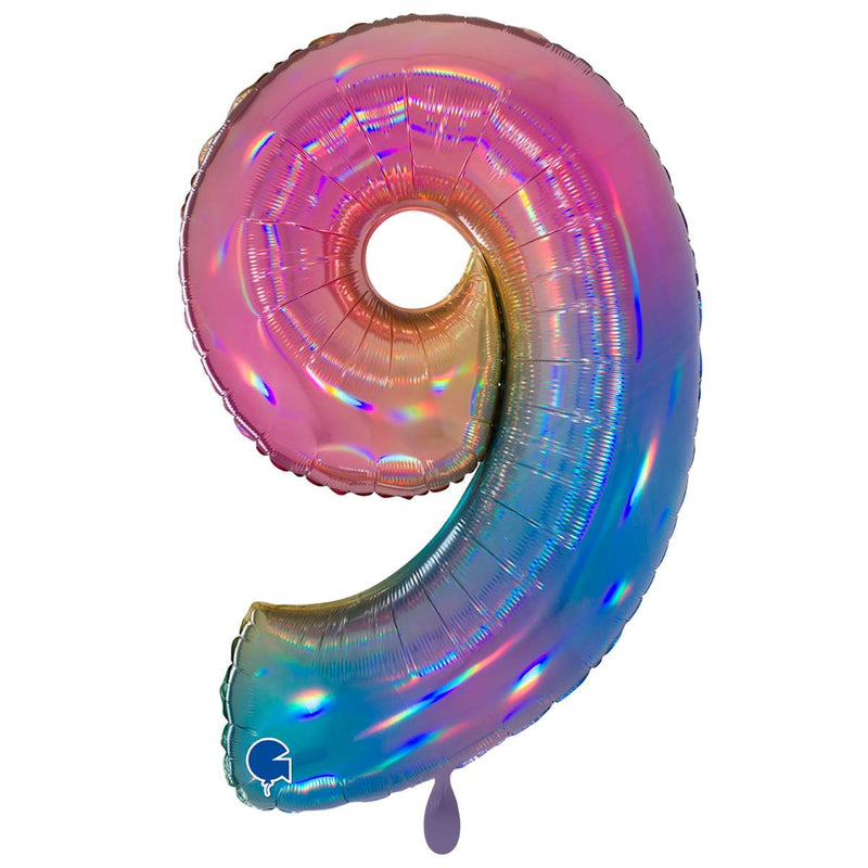 Zahlenballon 9 XXL  - Regenbogen