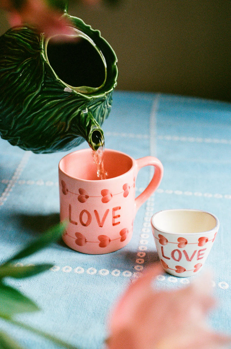 Extra klein Oval Keramik Espressobecher - Crème - Hand-painted LOVE