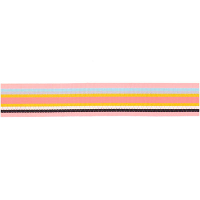 Webband Multi Streifen, Rosa/Schwarz/Iri/Grau/Gelb/Blau, 25 mm x 3 m | Boutique Ballooons