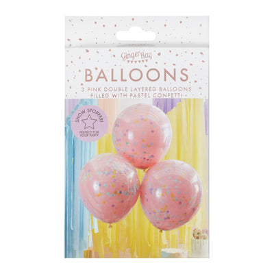 3 Balloons - Double Stuffed Pastel Confetti Balloons
