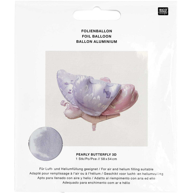 Folienballon Pearly Butterfly 3D, Blau/Rosa