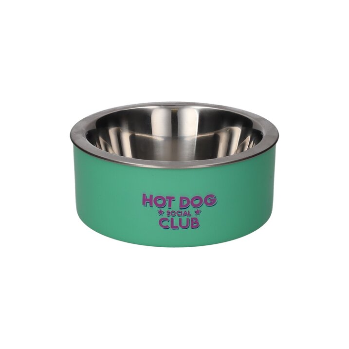 LOVE PETS, FUTTERNAPF, S, MOTIV: HOT DOG SOCIAL CLUB, GRÜN