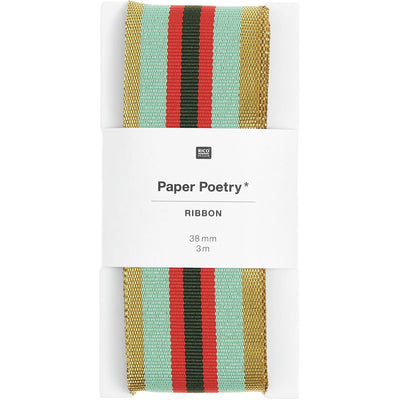 PAPER POETRY WEBBAND MULTI STREIFEN GOLD/GRÜN/ROT 38MMX3M