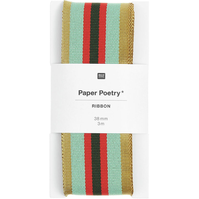 PAPER POETRY WEBBAND MULTI STREIFEN GOLD/GRÜN/ROT 38MMX3M