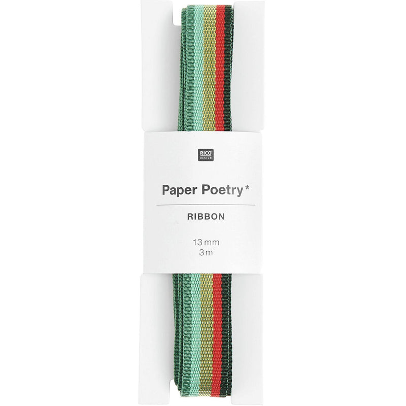 PAPER POETRY WEBBAND MULTI STREIFEN GRÜN/ROT/GOLD 13MMX3M
