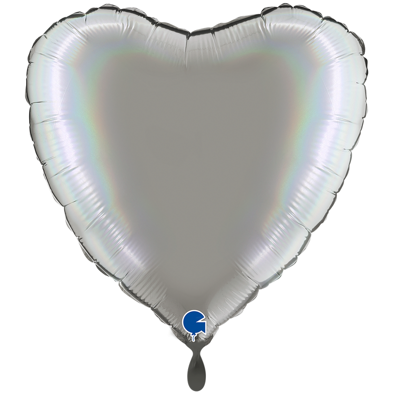 Herzballon XXL Regenbogen-Holografisch in Reinem Platin