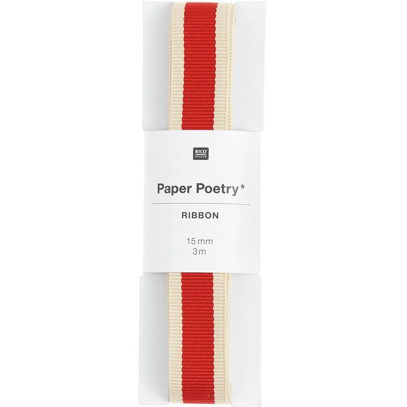 PAPER POETRY WEBBAND DUO STREIFEN ROT/CREME 15MMX3M