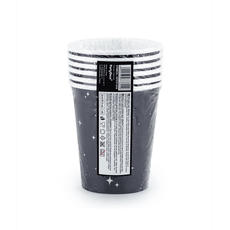 6 Pappbecher Trend - 260ml - Stars Black