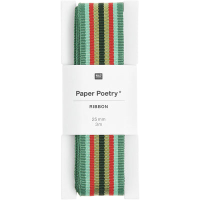 PAPER POETRY WEBBAND MULTI STREIFEN GRÜN/ROT/GOLD 25MMX3M